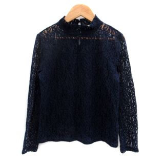 マウジー(moussy)のマウジー moussy カットソー 長袖 ハイネック レース 透け感 F 紺(カットソー(長袖/七分))