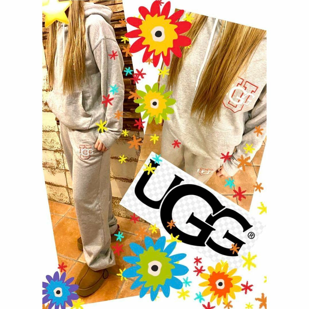 入手困難✨①セットアップ✨UGG✨ダブルロゴ刺繍✨パーカーM＆パンツLorXL レディースのトップス(パーカー)の商品写真