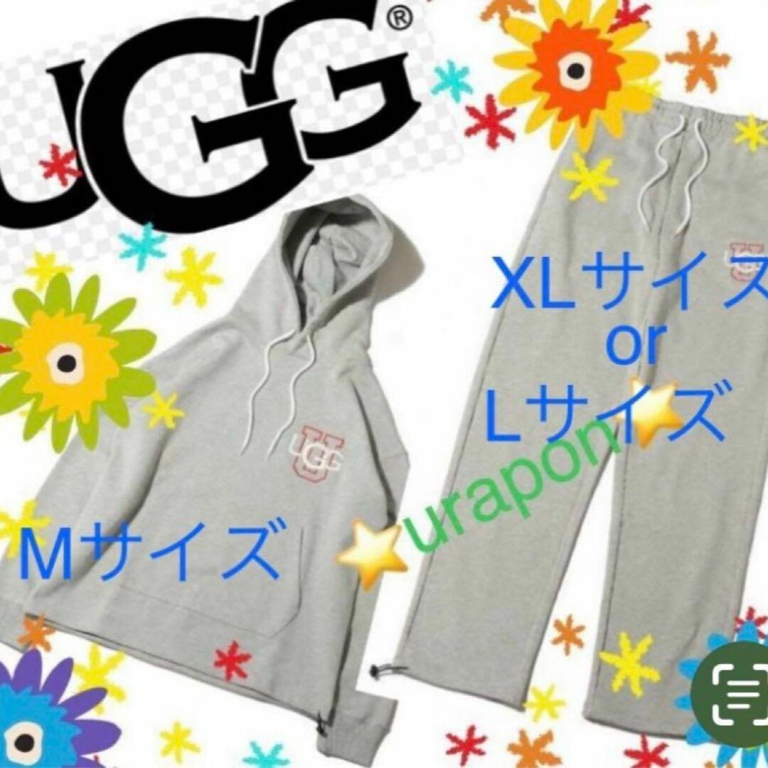 入手困難✨①セットアップ✨UGG✨ダブルロゴ刺繍✨パーカーM＆パンツLorXL レディースのトップス(パーカー)の商品写真