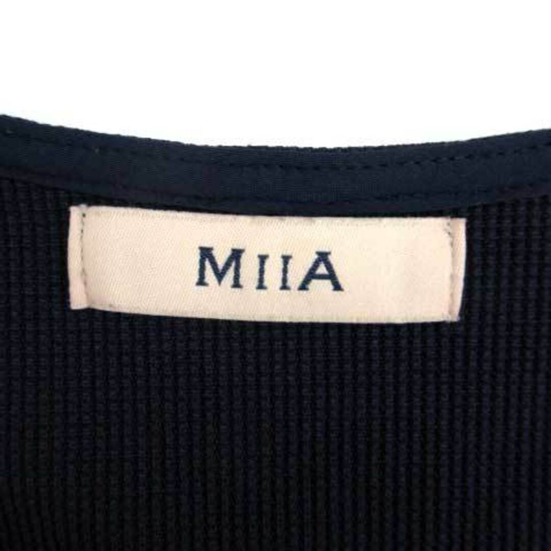 MIIA(ミーア)のミーア MIIA カットソー シースルー ビジュー フェイクパール F 紺 レディースのトップス(カットソー(半袖/袖なし))の商品写真