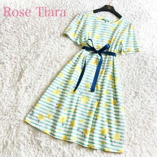 ローズティアラ(Rose Tiara)の美品 ローズティアラ ひざ丈ワンピース 46 2XL 大きいサイズ ボーダー(ひざ丈ワンピース)