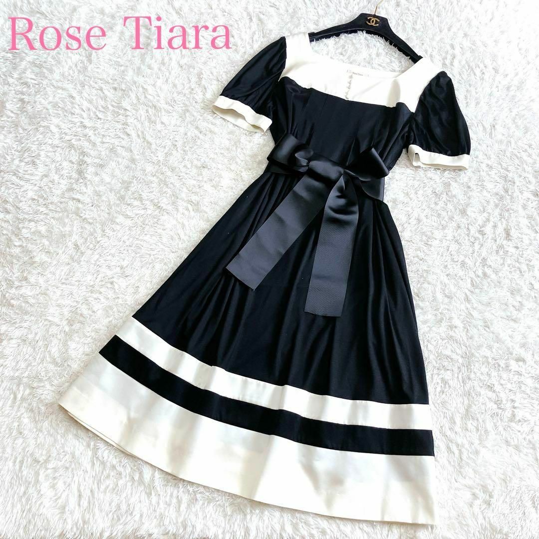 Rose Tiara(ローズティアラ)の美品 ローズティアラ ロングワンピース 42 バイカラー XL ギャザー レディースのワンピース(ひざ丈ワンピース)の商品写真