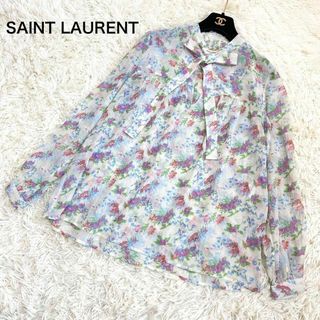 サンローラン(Saint Laurent)の希少☆サンローランパリ エディ期 シルク100 ボウタイリボン 花柄 ブラウス(シャツ/ブラウス(長袖/七分))