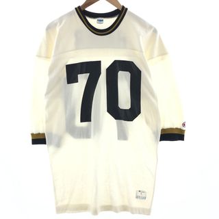 チャンピオン(Champion)の古着 70年代 チャンピオン Champion バータグ ナンバリング 五分袖 フットボールTシャツ USA製 メンズL ヴィンテージ /eaa391117(Tシャツ/カットソー(半袖/袖なし))