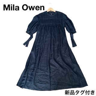 ミラオーウェン(Mila Owen)の新品タグ付き Mila Owen ミラオーエン リネンワンピース 美品 ブラック(ロングワンピース/マキシワンピース)