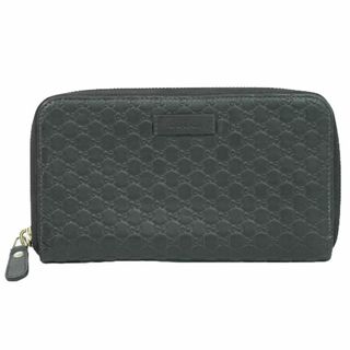 グッチ(GUCCI)の本物 グッチ GUCCI マイクロ グッチシマ レザー ラウンドファスナー 長財布 ロングウォレット ブラック 449391 財布 ウォレット 中古(財布)