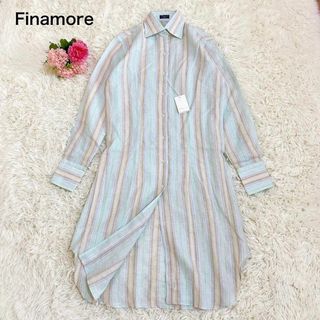 フィナモレ(FINAMORE)の新品未使用☆フィナモレ リネン100 ロングシャツワンピース 羽織り ストライプ(ロングワンピース/マキシワンピース)