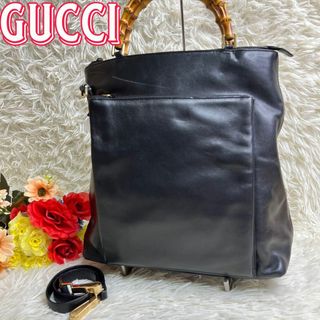 グッチ(Gucci)の大容量 GUCCI グッチ バンブー トートバッグ ワンショルダー 黒 レザー(トートバッグ)