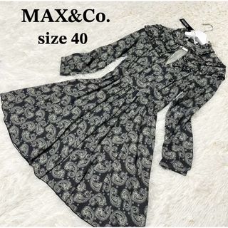 マックスアンドコー(Max & Co.)の【新品タグ付き】MAX&CO ワンピース ペイズリー柄 　モノクロ　フレア　M(ひざ丈ワンピース)