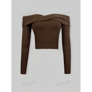 シーイン(SHEIN)のシーイン　SHEIN オフショルダー　ブラウン　茶色　セーター　Sサイズ(ニット/セーター)