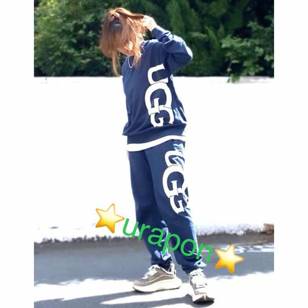 UGG(アグ)の超入手困難✨激レア✨Ｍ✨上下セットアップ✨UGG✨サイドビッグロゴ✨紺 レディースのトップス(トレーナー/スウェット)の商品写真