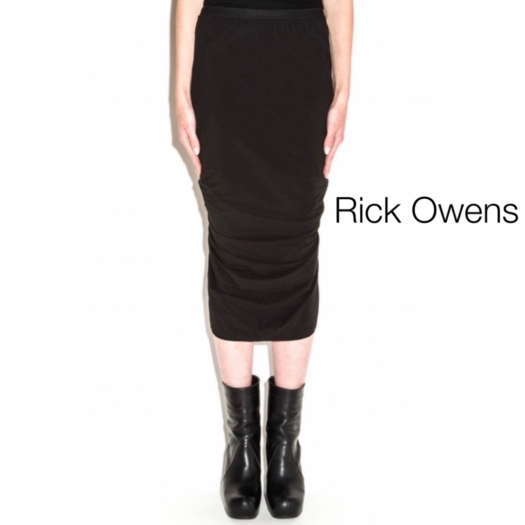 Rick Owens(リックオウエンス)の新品　リックオウエンス　RICKOWENS シルク混 スカート 黒　秋元梢 レディースのスカート(ひざ丈スカート)の商品写真