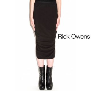 リックオウエンス(Rick Owens)の新品　リックオウエンス　RICKOWENS シルク混 スカート 黒　秋元梢(ひざ丈スカート)