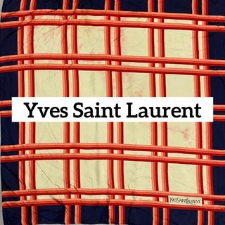 ★Yves Saint Laurent★ スカーフ チェック ネイビー レッド