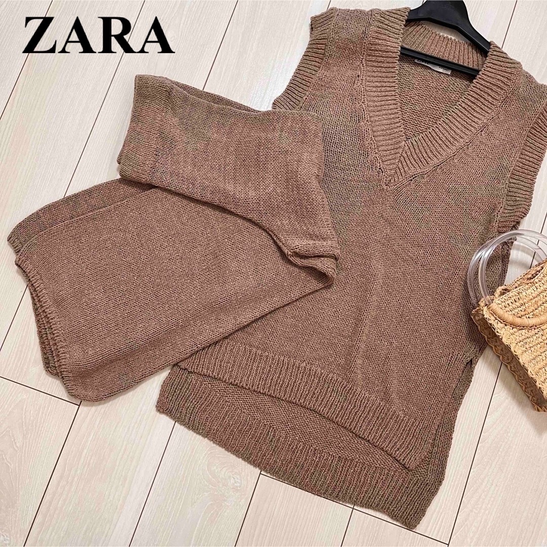 ZARA(ザラ)のZARA 未使用　サマーニット　セットアップ　ワイドパンツ　ベスト　ザラ レディースのレディース その他(セット/コーデ)の商品写真