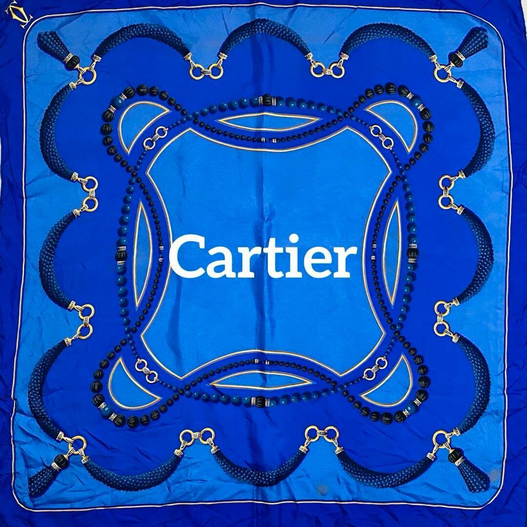 Cartier(カルティエ)の★Cartier★ スカーフ タッセル ビジュー ブルー レディースのファッション小物(バンダナ/スカーフ)の商品写真