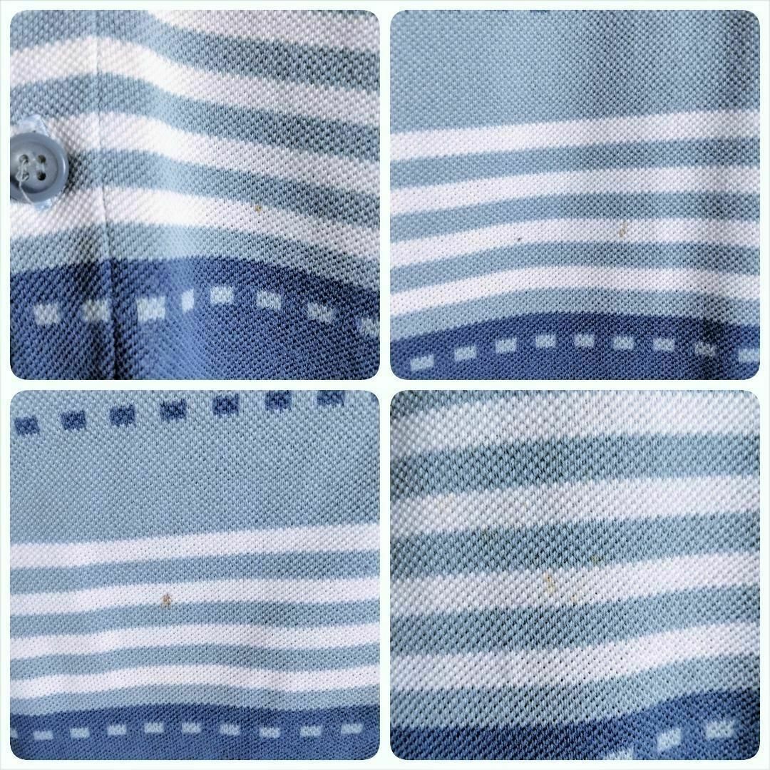 ポロシャツ☆シャツ　半袖　ハーフボタン　ロゴ刺繍　ボーダー　点線　くすみカラー メンズのトップス(ポロシャツ)の商品写真