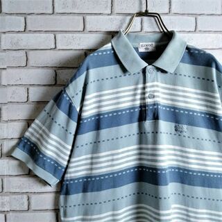 ポロシャツ☆シャツ　半袖　ハーフボタン　ロゴ刺繍　ボーダー　点線　くすみカラー(ポロシャツ)