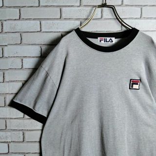 フィラ(FILA)のFILA☆Tシャツ　リンガーTシャツ　日本製　半袖　ロゴ刺繍　ワッペン　Ｌ(Tシャツ/カットソー(半袖/袖なし))