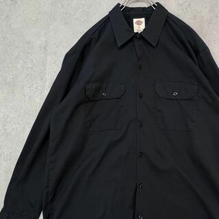 ディッキーズ(Dickies)のディッキーズ　ブランドロゴ　長袖シャツ　ワークシャツ　古着　ネイビー　L(Tシャツ/カットソー(七分/長袖))