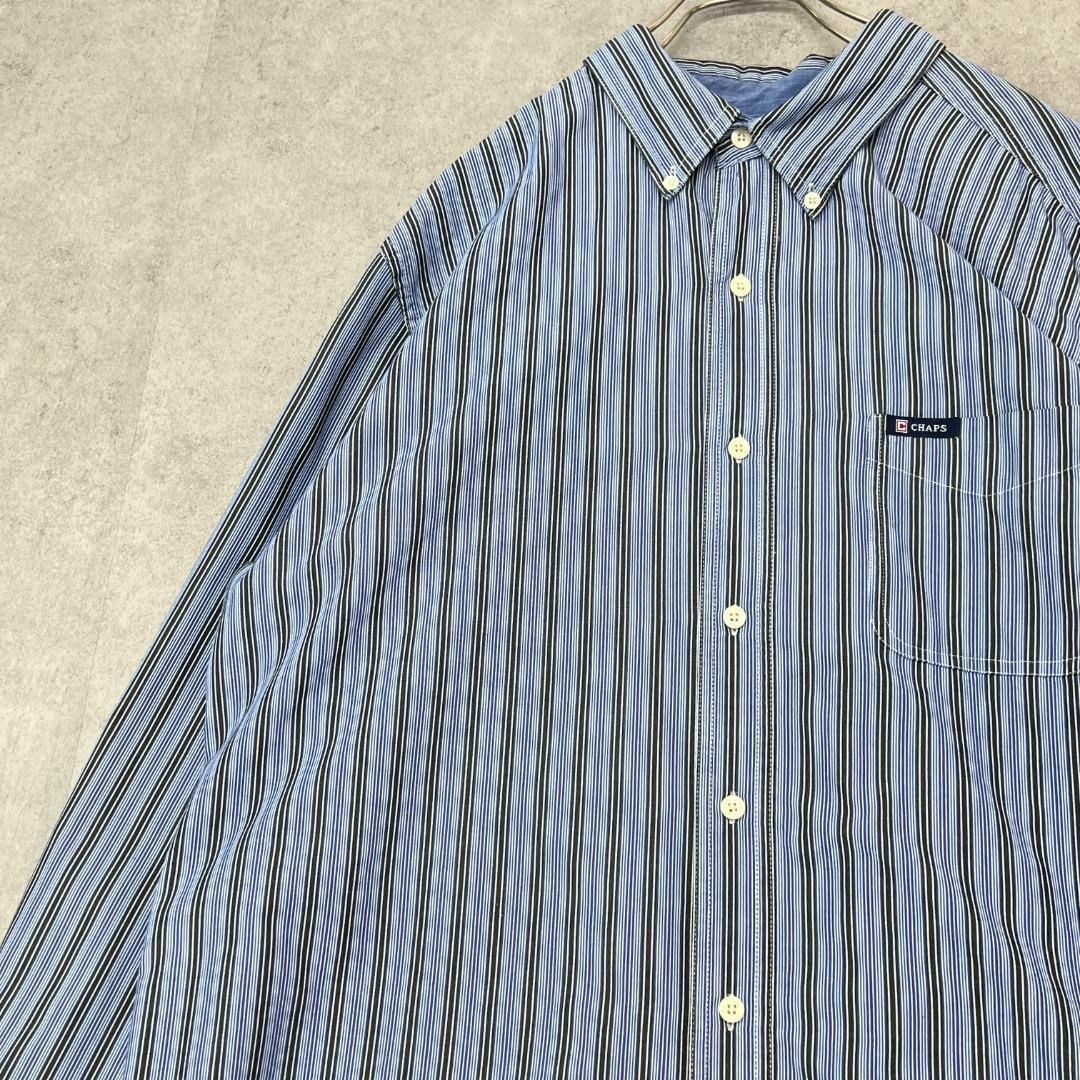 CHAPS(チャップス)のCHAPS　チャップス　ストライプシャツ　長袖シャツ　古着　ブルー　ホワイト　L メンズのトップス(Tシャツ/カットソー(七分/長袖))の商品写真