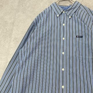 チャップス(CHAPS)のCHAPS　チャップス　ストライプシャツ　長袖シャツ　古着　ブルー　ホワイト　L(Tシャツ/カットソー(七分/長袖))