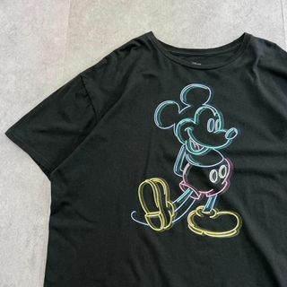 ミッキーマウス　ビッグプリント　ネオンカラー　Tシャツ　古着　ブラック　2XL