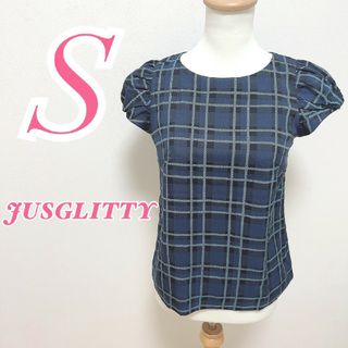 ジャスグリッティー(JUSGLITTY)のジャスグリッティー S 半袖ブラウス きれいめコーデ チェック柄 ネイビー(シャツ/ブラウス(半袖/袖なし))