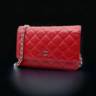 シャネル(CHANEL)のCHANEL シャネル　マトラッセ　キャビアスキン　チェーンウォレット　レッド(ショルダーバッグ)