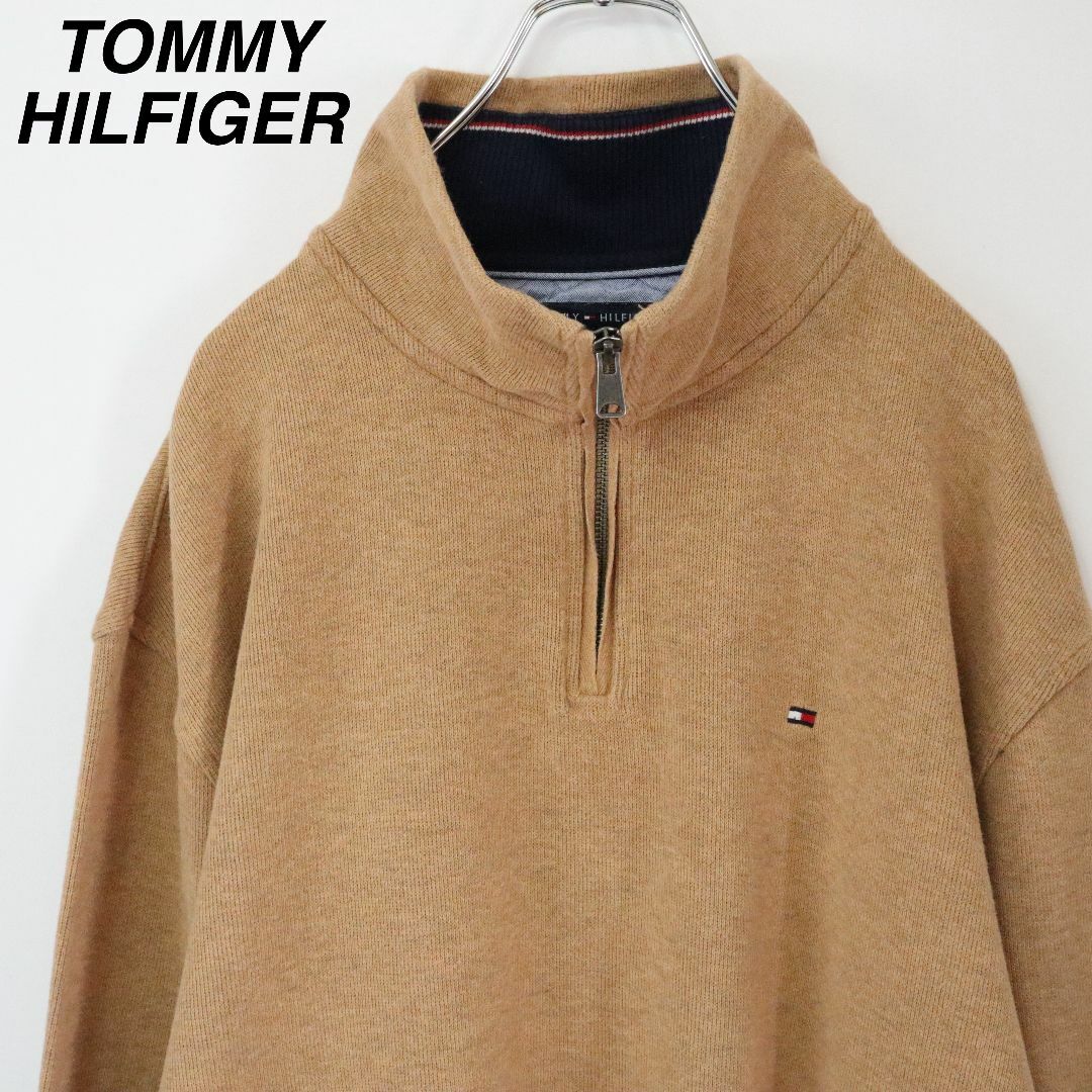 TOMMY HILFIGER(トミーヒルフィガー)の【春カラー】トミーヒルフィガー／ニット　ハーフジップ　刺繍ロゴ　コットン　XL メンズのトップス(ニット/セーター)の商品写真