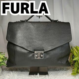 【美品】 フルラ ビジネスバッグ ブラック シボ革 FURLA ブリーフケース黒