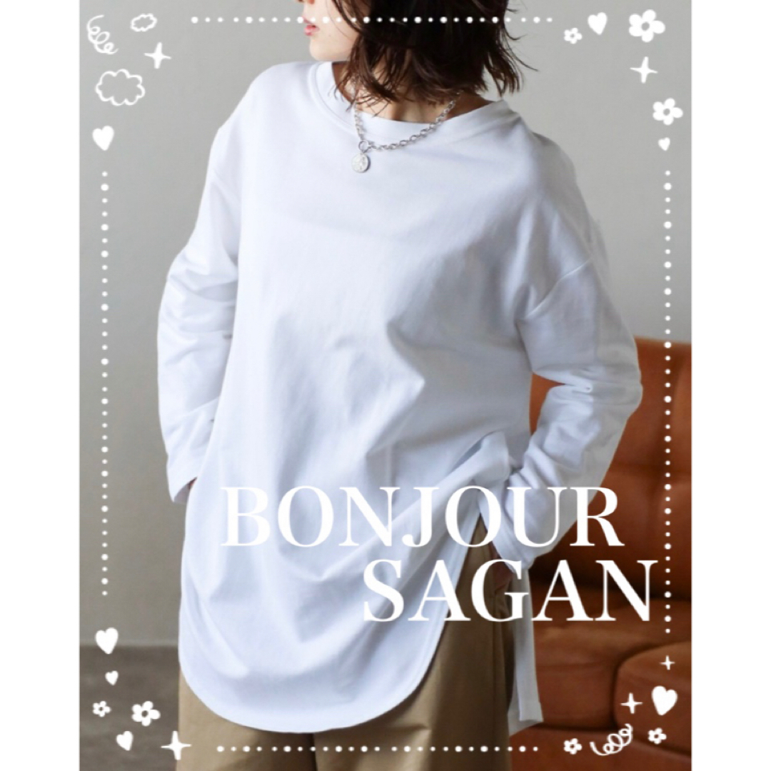 BONJOUR SAGAN(ボンジュールサガン)のBonjour sagan コットンサイドスリットロンT  ホワイト レディースのトップス(Tシャツ(長袖/七分))の商品写真