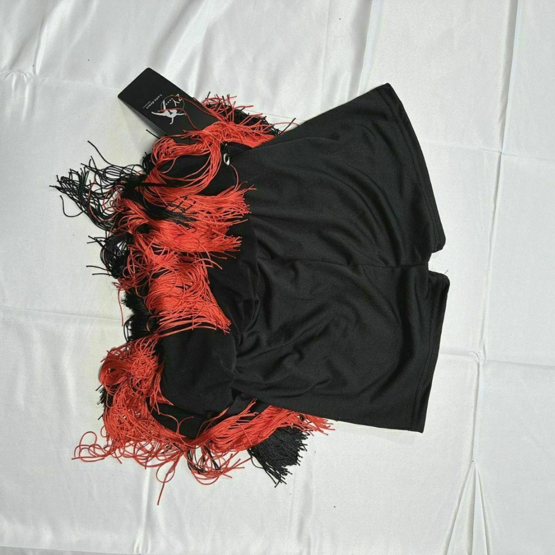 3段フリンジスカート　ブラック×レッド　フリンジ　ダンススカート　社交ダンス レディースのスカート(その他)の商品写真