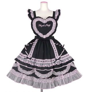 アンジェリックプリティー(Angelic Pretty)のangelic pretty Heart胸あて付スカート　黒ピンク(ひざ丈スカート)