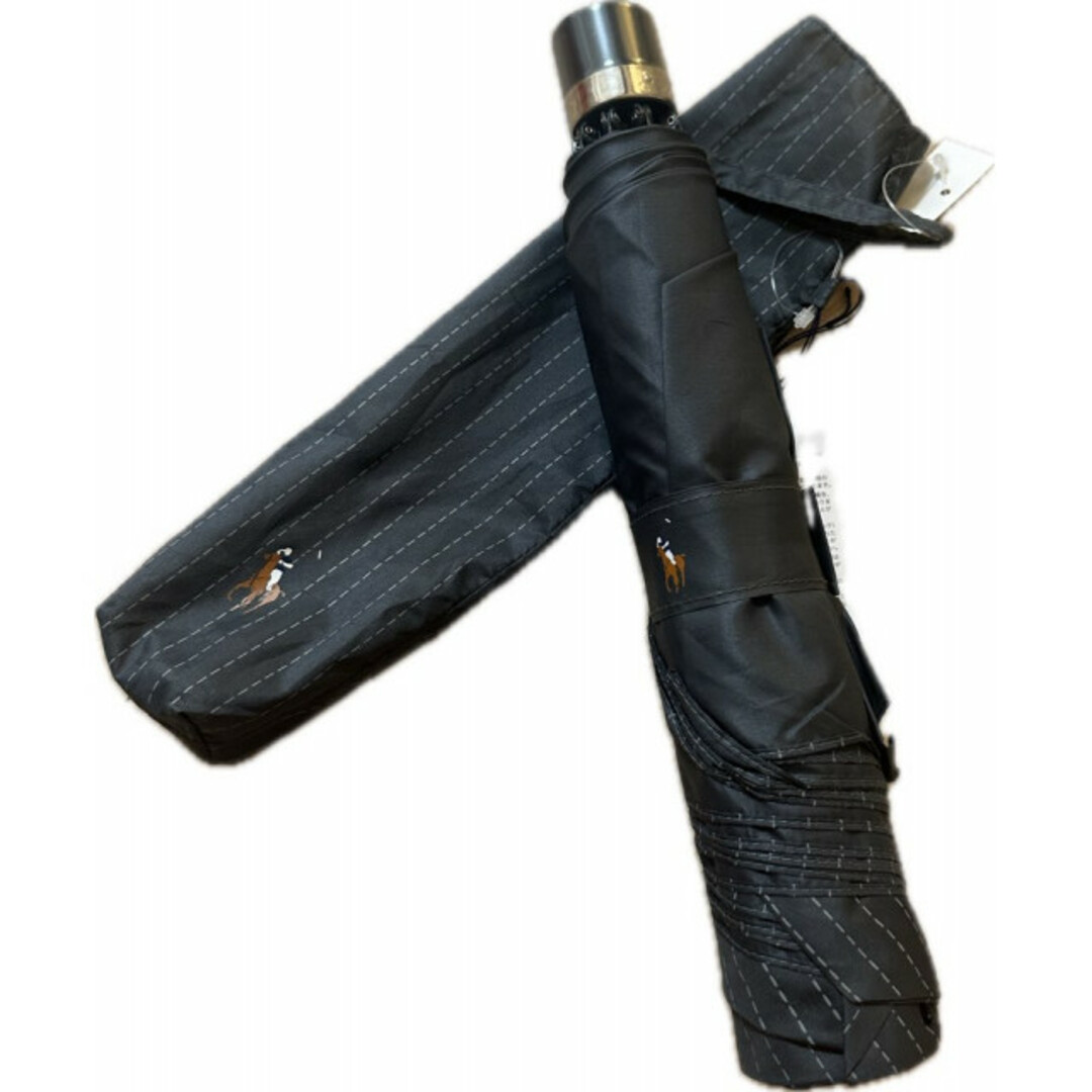 POLO RALPH LAUREN(ポロラルフローレン)の新品 男性用  ブラック 黒 折りたたみ傘 シンプル ストライプ 大きめサイズ  メンズのファッション小物(傘)の商品写真