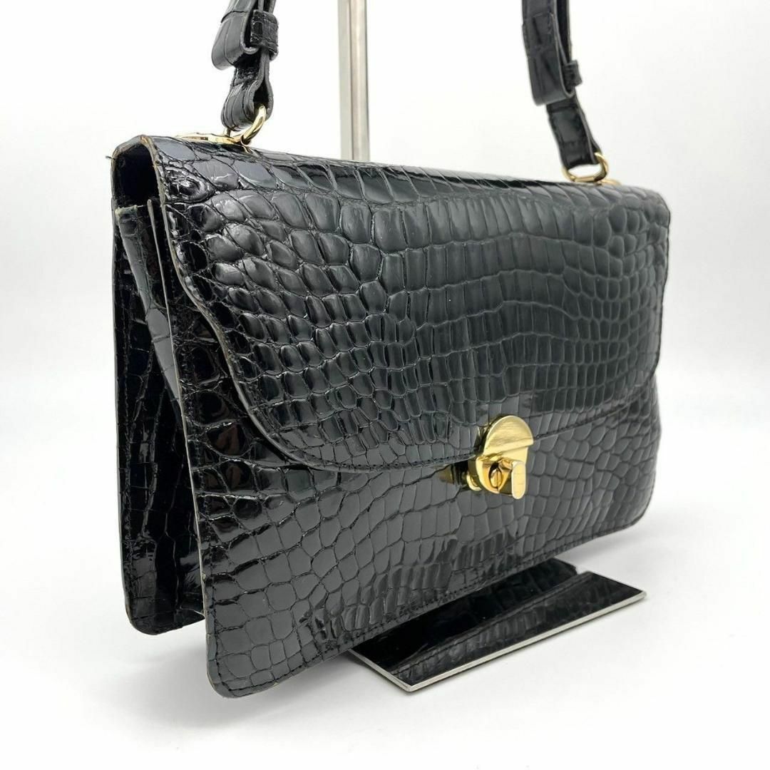 Crocodile(クロコダイル)の最高級 クロコダイル ハンドバッグ クロコダイル革 ブラック 60301 レディースのバッグ(ハンドバッグ)の商品写真