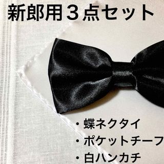 新郎　小物　ポケットチーフ　蝶ネクタイ　結婚式　ハンカチ　メンズ　アイロン済(ネクタイ)