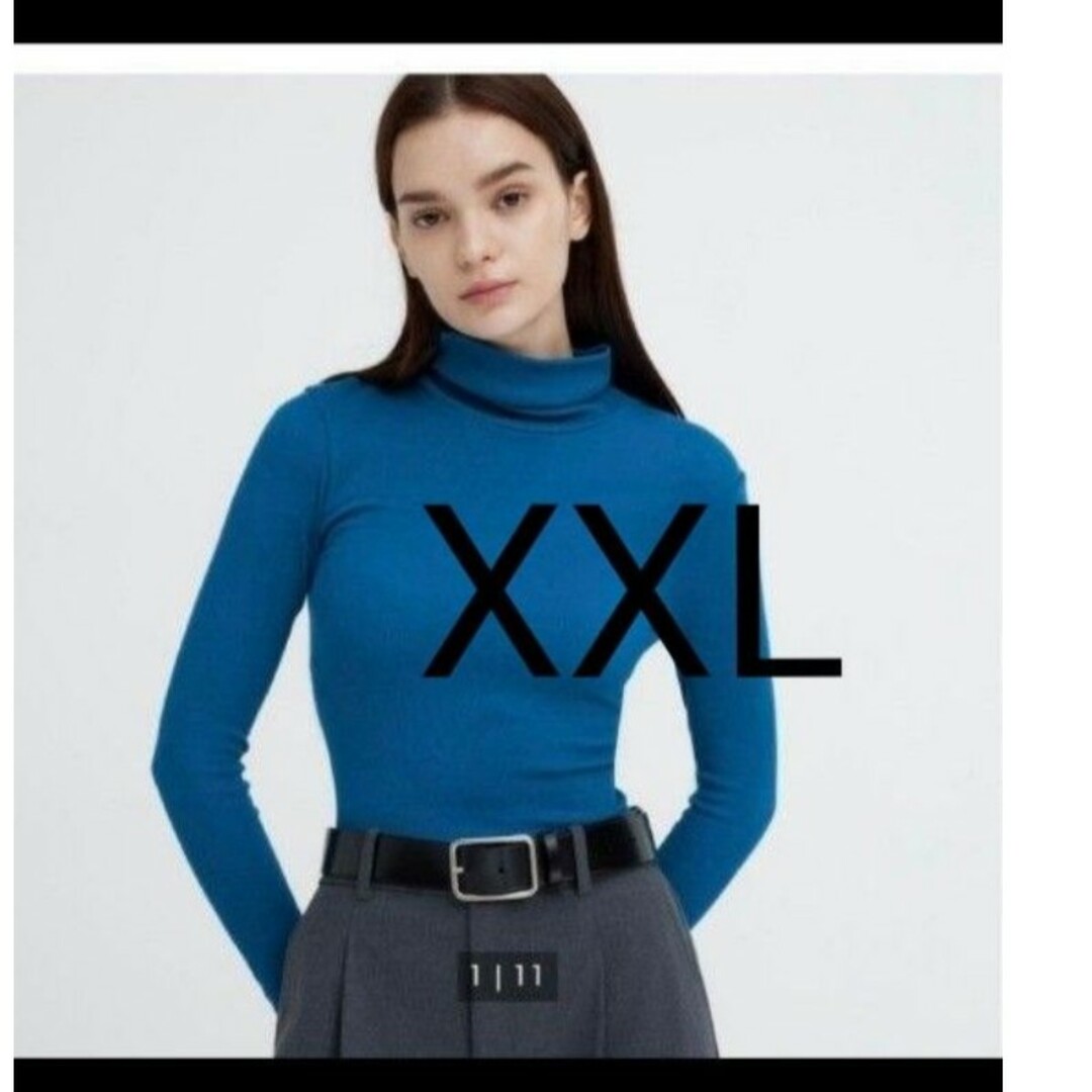 UNIQLO(ユニクロ)のユニクロ　ヒートテックシームレスリブタートルネックT　ブルー　XXL レディースのトップス(カットソー(長袖/七分))の商品写真