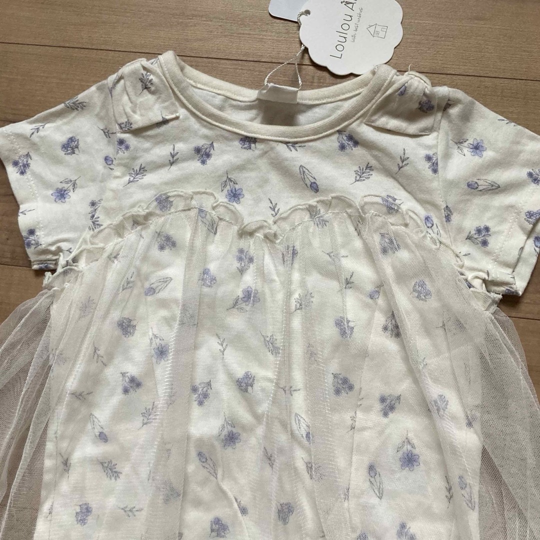 しまむら(シマムラ)の新品　100サイズ　トップス　チュール　リボン キッズ/ベビー/マタニティのキッズ服女の子用(90cm~)(Tシャツ/カットソー)の商品写真