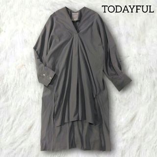 トゥデイフル(TODAYFUL)のTODAYFUL ✿ シャツワンピース ロング グレー タック ゆったり 長袖(ロングワンピース/マキシワンピース)