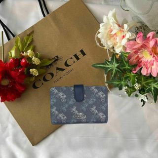 COACH コーチ 二つ折り ブルー 馬車 柄(財布)