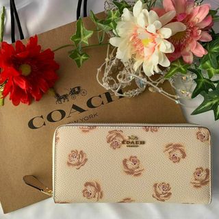 COACH コーチ 長財布 ホワイト バラ プリント ベージュ(財布)