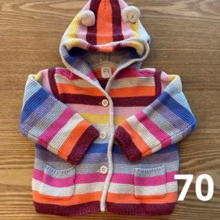 ベビーギャップ(babyGAP)のマルチカラー　クマ耳　カーディガン  70(カーディガン/ボレロ)