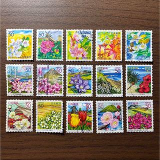 日本の古切手　美しい日本 西日本②　15枚(使用済み切手/官製はがき)