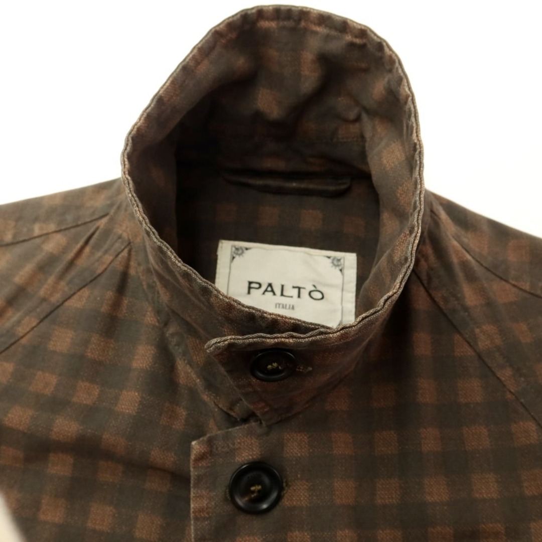 【中古】パルト PALTO コットン チェック ステンカラーコート ブラウンxグレイッシュオリーブ【サイズ46】【メンズ】 メンズのジャケット/アウター(ステンカラーコート)の商品写真