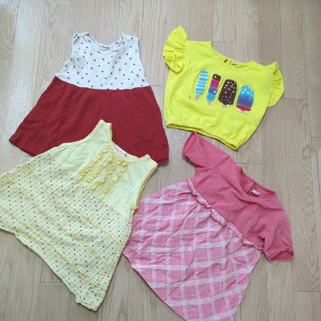 BeBe(ベベ)の女の子　95　ワンピース　Tシャツ　夏４点まとめ キッズ/ベビー/マタニティのキッズ服女の子用(90cm~)(Tシャツ/カットソー)の商品写真