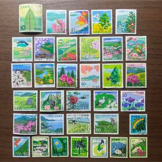 日本の古切手　日本の国土　34枚(使用済み切手/官製はがき)