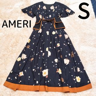 アメリヴィンテージ(Ameri VINTAGE)のAMERI/アメリ◆2way花柄半袖ワンピース◆コルセットベルト付き◆黒◆S(ロングワンピース/マキシワンピース)