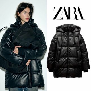 ザラ(ZARA)のZARA フェイクレザー パフコート M(ダウンジャケット)