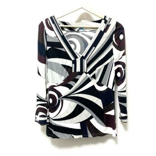 エミリオプッチ(EMILIO PUCCI)のEMILIO PUCCI(エミリオプッチ) 長袖カットソー サイズ44 L レディース美品  - ライトグレー×黒×マルチ Vネック(カットソー(長袖/七分))